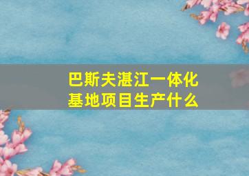 巴斯夫湛江一体化基地项目生产什么