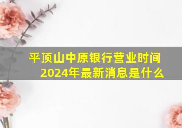 平顶山中原银行营业时间2024年最新消息是什么