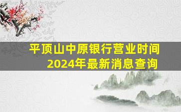 平顶山中原银行营业时间2024年最新消息查询