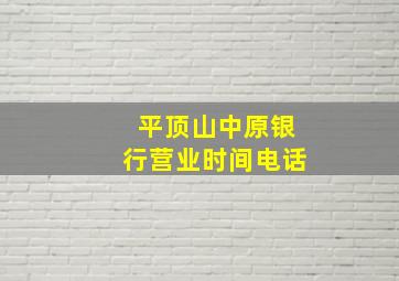 平顶山中原银行营业时间电话