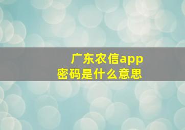 广东农信app密码是什么意思