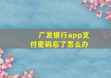 广发银行app支付密码忘了怎么办