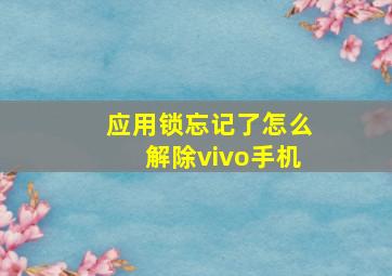 应用锁忘记了怎么解除vivo手机