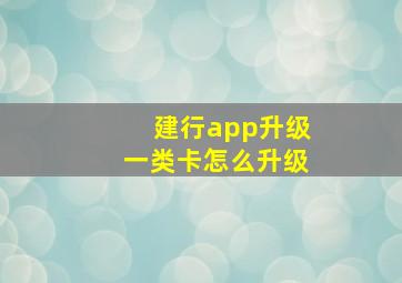 建行app升级一类卡怎么升级