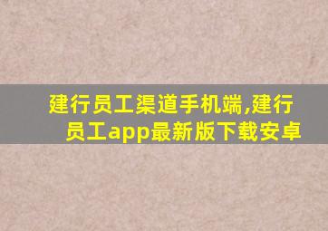 建行员工渠道手机端,建行员工app最新版下载安卓