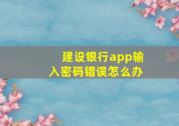 建设银行app输入密码错误怎么办