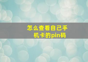 怎么查看自己手机卡的pin码