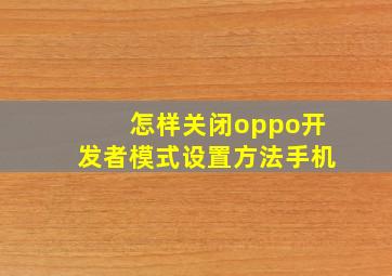 怎样关闭oppo开发者模式设置方法手机