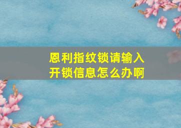 恩利指纹锁请输入开锁信息怎么办啊