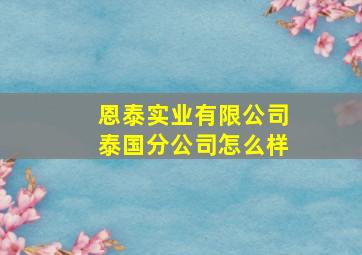 恩泰实业有限公司泰国分公司怎么样