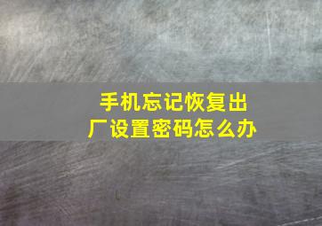 手机忘记恢复出厂设置密码怎么办