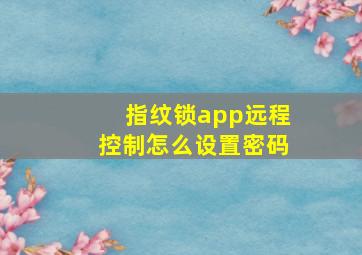 指纹锁app远程控制怎么设置密码