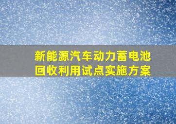 新能源汽车动力蓄电池回收利用试点实施方案