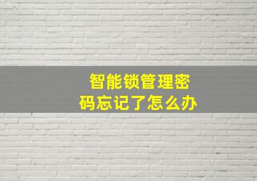 智能锁管理密码忘记了怎么办