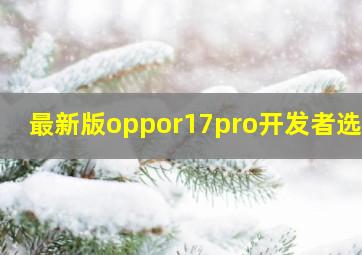 最新版oppor17pro开发者选项