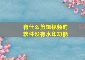 有什么剪辑视频的软件没有水印功能