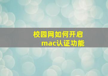 校园网如何开启mac认证功能