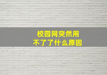 校园网突然用不了了什么原因