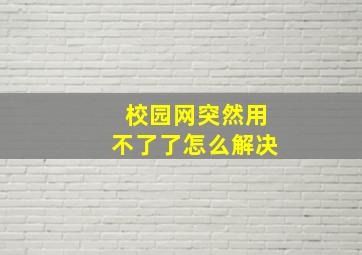 校园网突然用不了了怎么解决