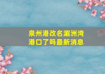 泉州港改名湄洲湾港口了吗最新消息