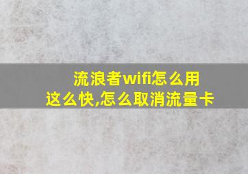 流浪者wifi怎么用这么快,怎么取消流量卡