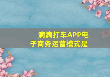 滴滴打车APP电子商务运营模式是