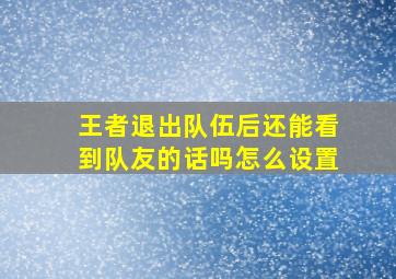 王者退出队伍后还能看到队友的话吗怎么设置