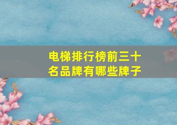 电梯排行榜前三十名品牌有哪些牌子