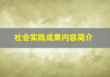 社会实践成果内容简介