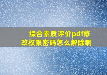 综合素质评价pdf修改权限密码怎么解除啊