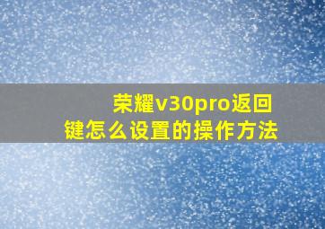 荣耀v30pro返回键怎么设置的操作方法